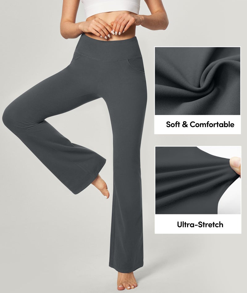 IUGA Yoga Pants Women Wide Leg High Waist Bootcut Workout Flare Leggings Tummy Control Work Dress Pants Women 4 Pockets Grey - Image 4